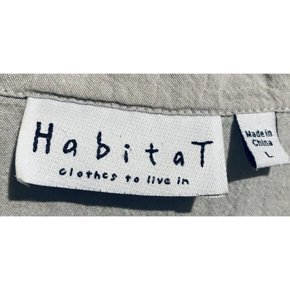 Habitat Top Womens Large Gray Sand Striped Toggle Buttons Tunic Gauzy Lagenlook - Picture 5 of 8